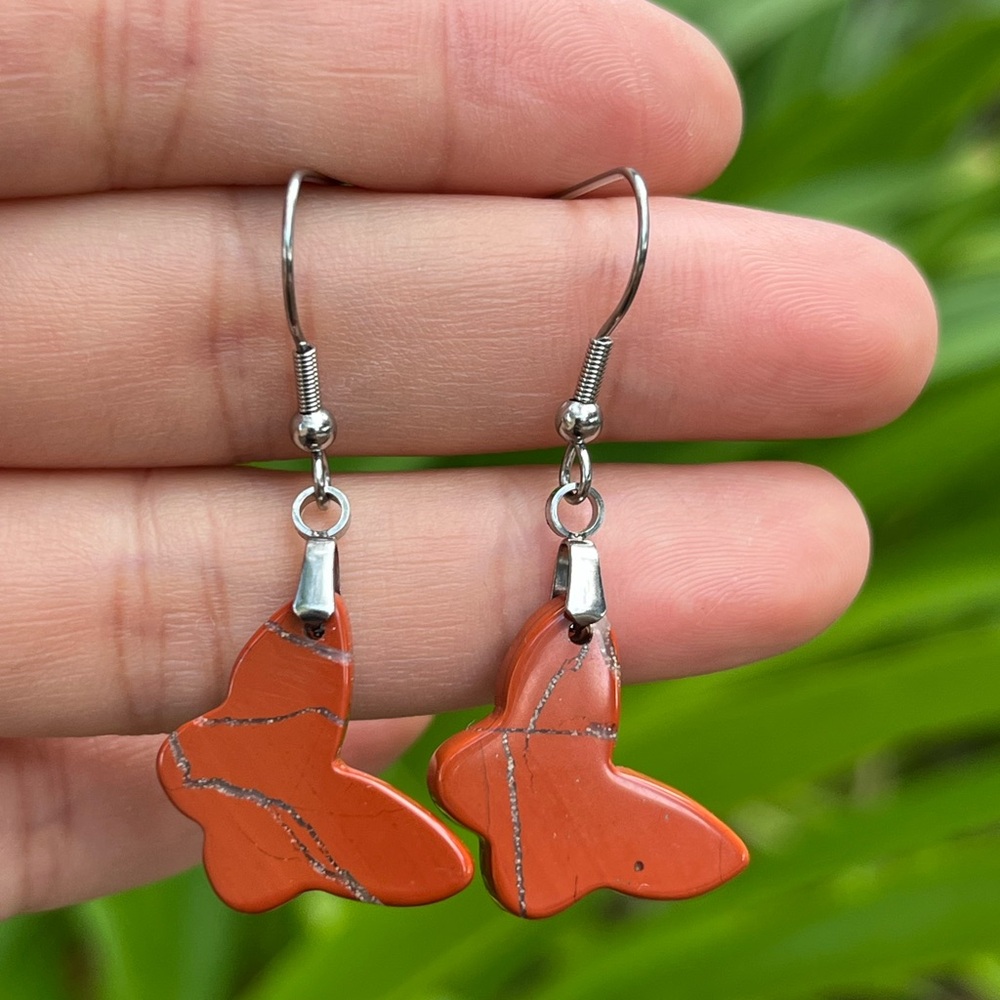 Stainless steel red jasper‎ butterfly earrings 0044